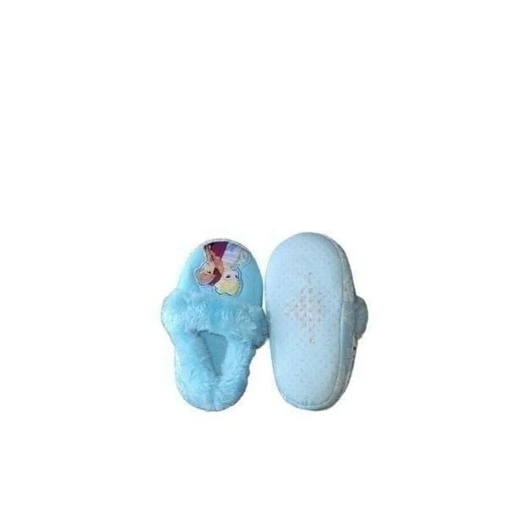 Disney Frozen Toddler Slippers Sz 5/6 Elsa Anna Blue Plush Shoes Girls Cozy Kid